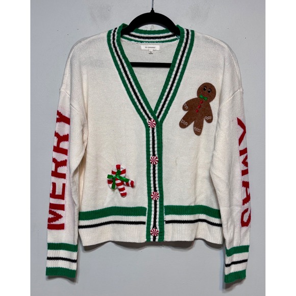 No Comment Holiday Varsity Cardigan Sweater Large Christmas Whimsical Retro Prep - Picture 1 of 6
